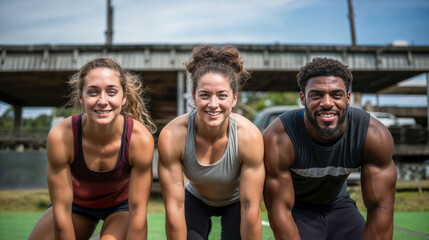 Trio of Joyful Athletes Enjoying Workout Together