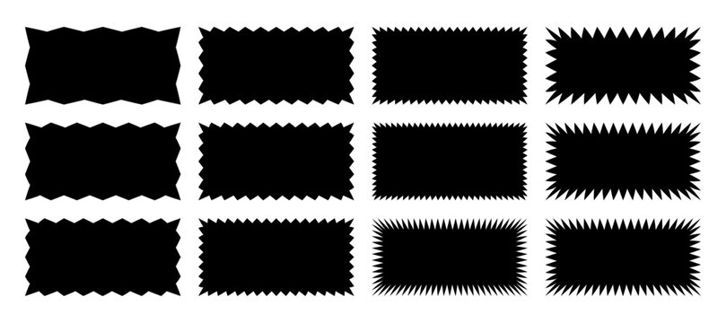 Zig zag Edge Rectangle Shapes Set. Vector Wavy Box Rectangular. Abstract Elements