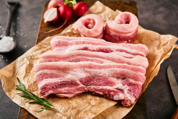 Grilled pork belly and vegetables