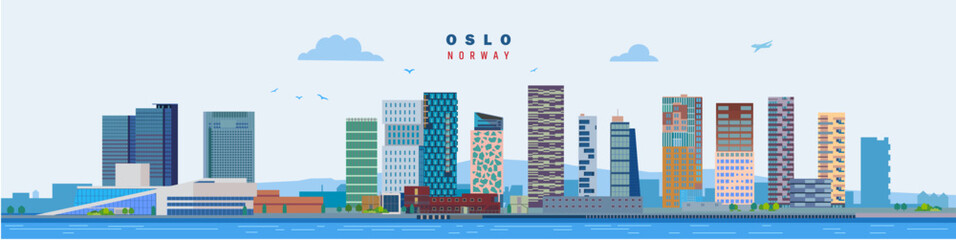 Oslo city skyline horizontal colored vector illustration	 - obrazy, fototapety, plakaty