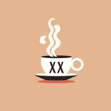 Coffee wares filled colorful initial logo idea. Raising steam. Coffee preparation. Letters inside coffee mug shape. Graphic design. Created using neural network