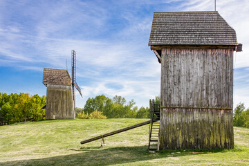 Traditional old polish countryside wooden buildings, architecture. Poland. 