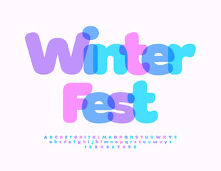 Obraz premium Vector Colorful Flyer Winter Fest. Cute Kids Font. Bright Creative Alphabet Letters and Numbers set.
