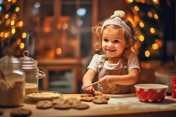 happy child cooking. Homemade food. New Year's atmosphere. Portrait with selective focus