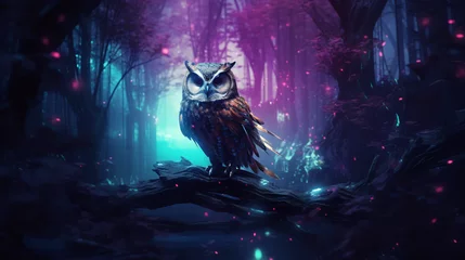 Poster Glowing owl in a fantasy forest © Hassan