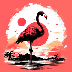 flamingo in the sunset watercolor