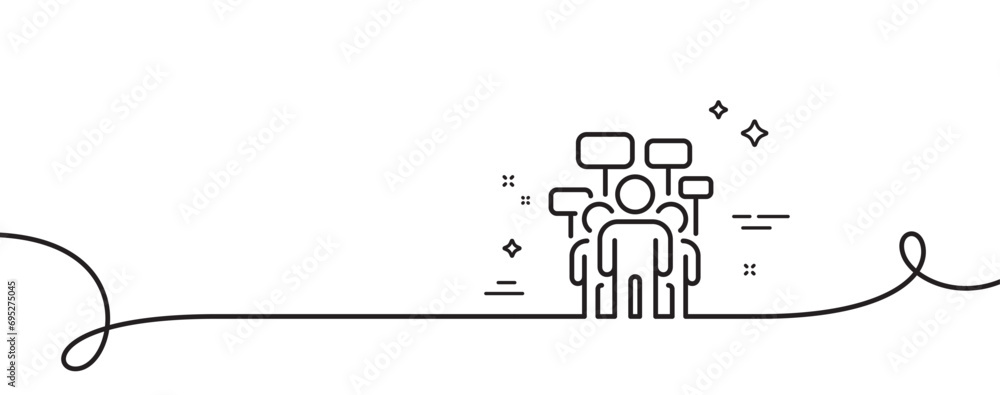 Poster voting campaign line icon. continuous one line with curl. people rally with signs. public election s