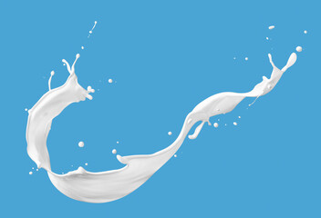 Curve milk splash over blue background