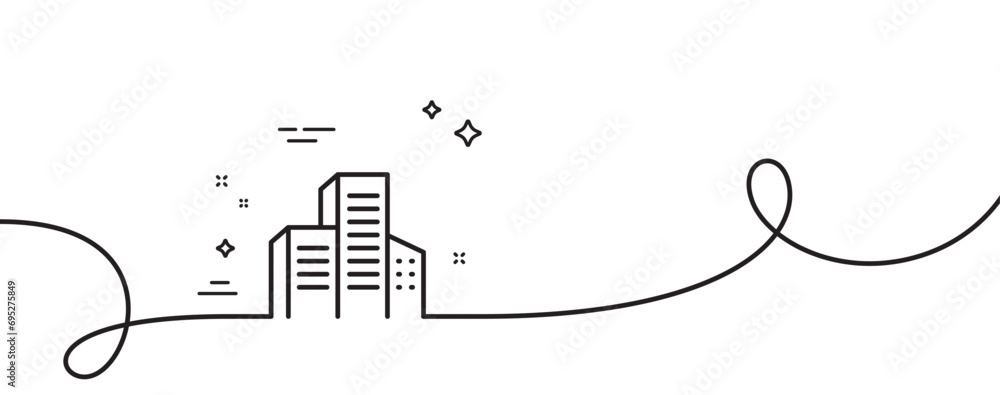 Poster buildings line icon. continuous one line with curl. city architecture sign. skyscraper building symb