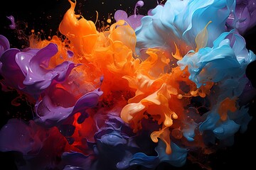 A dynamic and energetic composition showcasing a collision of intense liquid colors, resulting in a visually powerful impact - obrazy, fototapety, plakaty