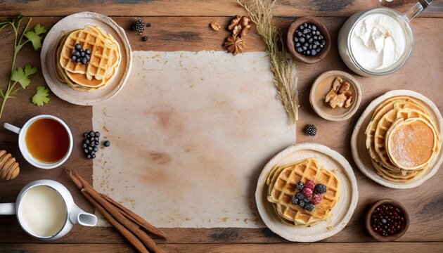 Copy Space image of waffles made from pumpkin puree, eggs and flour, with the addition of cinnamon, cloves.