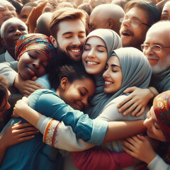 A collage capturing warm embraces from various cultures, symbolizing the power of unity and connection celebrated on Global Hug Day.
