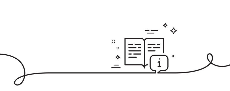 Instruction line icon. Continuous one line with curl. User manual sign. Information book symbol. Manual single outline ribbon. Loop curve pattern. Vector