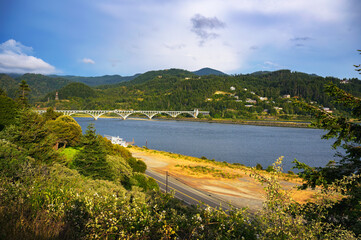 Isaac Lee Patterson Bridge, also known as the Rogue River Bridge located in Gold Beach, Oregon, USA