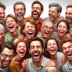 An illustration celebrating the global joy of laughter, featuring people from different backgrounds engaged in lighthearted and contagious laughter.