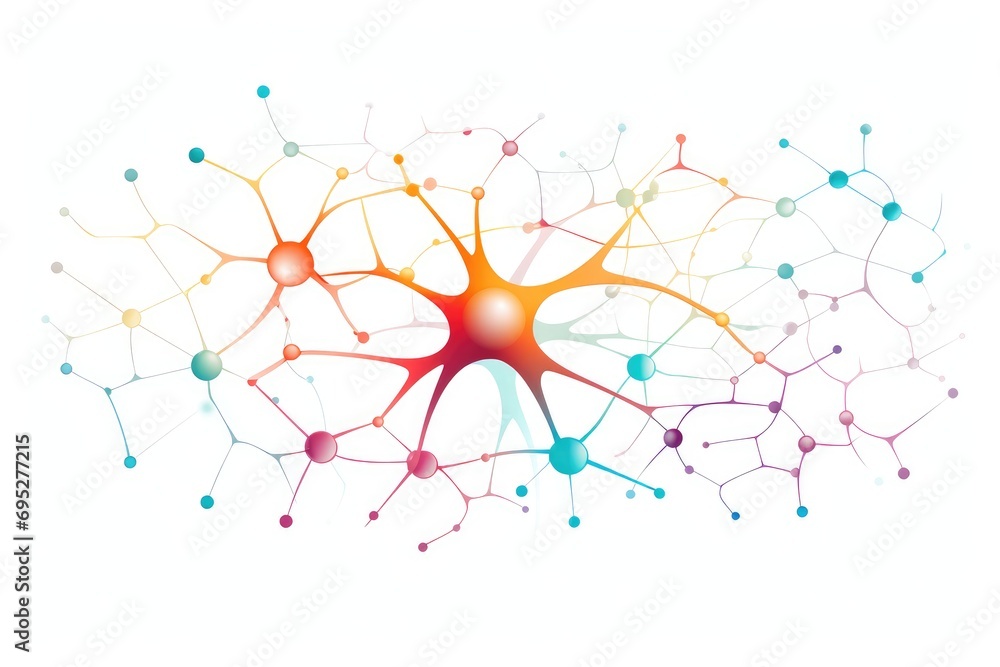 Poster nebula neural neon brain cell energy 3d icon vector connections, brain dots pattern neuronal network