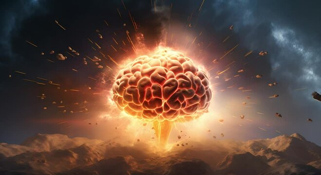 Concept art of human brain exploding with knowledge and creativity, creative ideas