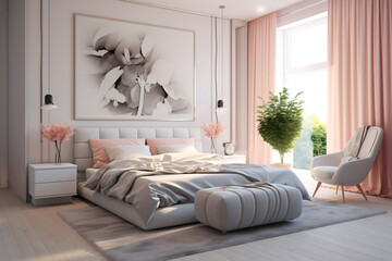 .Minimalist White Bedroom with Pastel Color Accents
