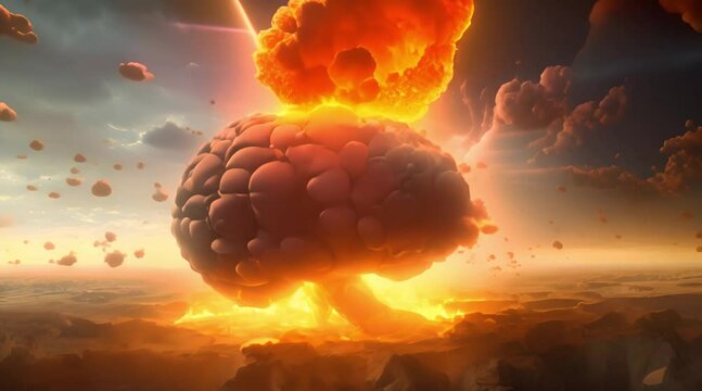 Concept art of human brain exploding with knowledge and creativity, creative ideas
