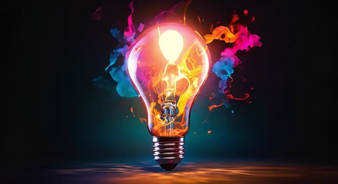 Creative light bulb with colorful paint and splashes. creative idea concept