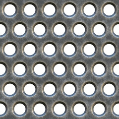 worn metal grate or grille with round holes