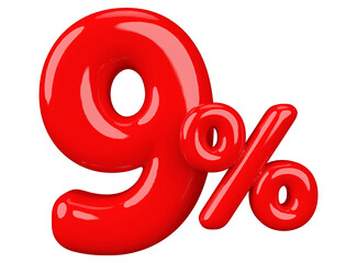 9 percent off sale red 3d number render