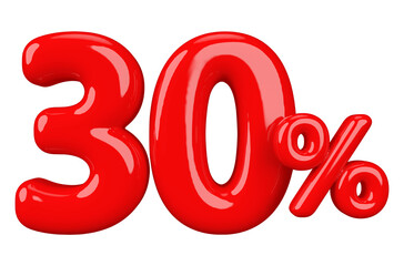 30 percent off sale red 3d number render