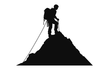 Alpinist Climber Vector Silhouette isolated on a white background, A Silhouette of Alpinist Climbing black Vector