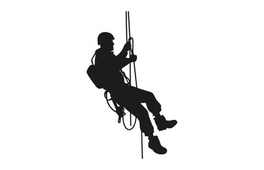 Rappelling Silhouette vector isolated on a white background, A male Rappeller Clipart