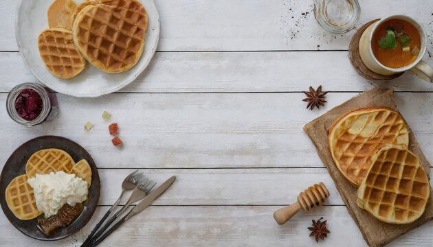 Copy Space image of waffles made from pumpkin puree, eggs and flour, with the addition of cinnamon, cloves.
