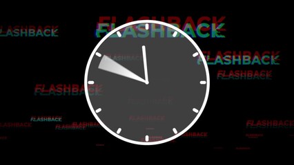 Flashback With Glitch Effect Behind The Clock With Hands Rotating Backward