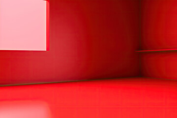 Obraz premium This image showcases a bright red room with a window and a red floor. It's perfect for use in interior design concepts, real estate promotions, or architectural presentations.