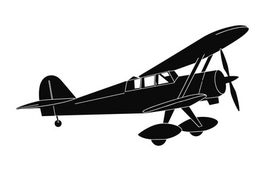 A Biplane Silhouette Vector isolated on a white background, Old biplane Black Clipart