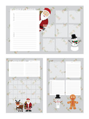 Christmas Weekly Monthly Daily Planner Cartoon Vector Characters Set