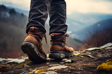 hiking boots in the mountains. 