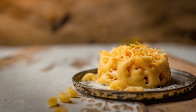 Copy Space image of warm and delicious homemade baked schotel macaroni on a wooden