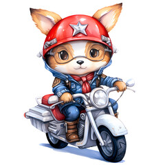 Cute Fox American Motorcycle Clipart Illustration