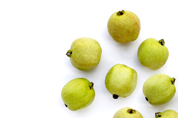 Fresh pink guava on white background.
