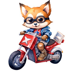 Cute Fox American Motorcycle Clipart Illustration