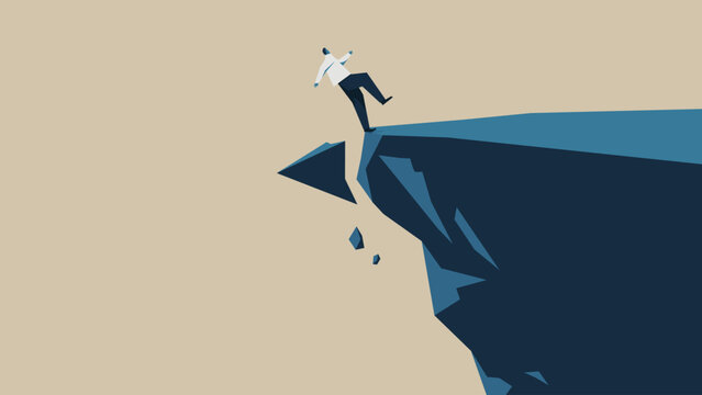 A man who is about to fall when the cliff collapses. risk image.
