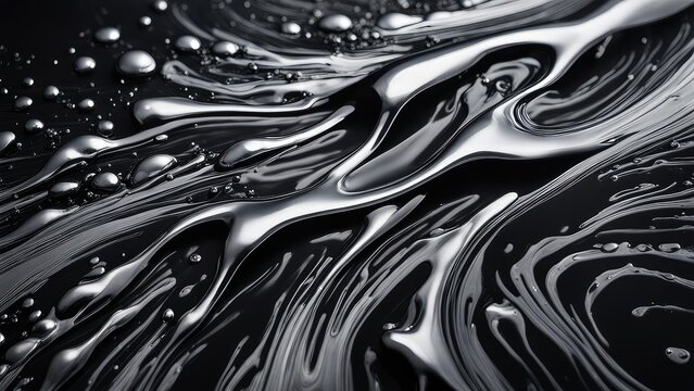 Silver paint splashed on a black background.