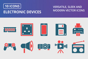 Electronic Devices Glyph Two Color Icons Set - obrazy, fototapety, plakaty