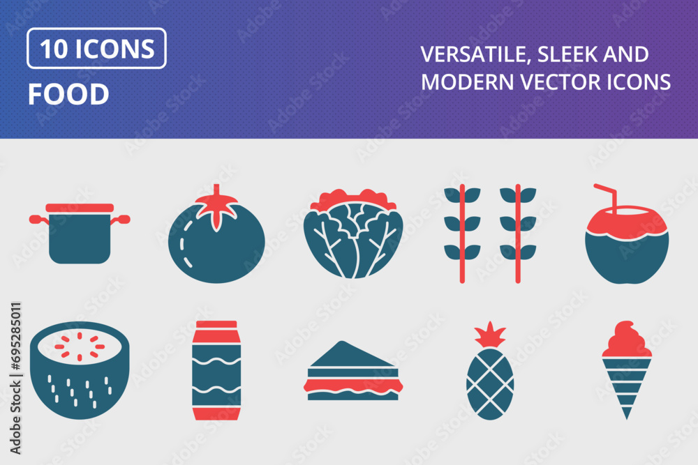 Poster food glyph two color icons set