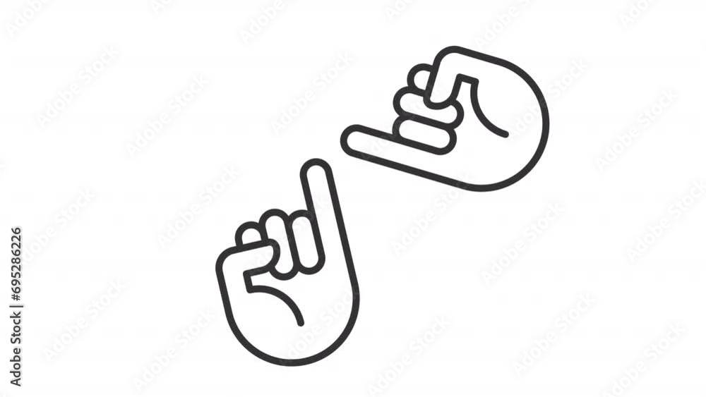 Poster collection of black thin line icon animations representing hand gesture, hd video with transparent b