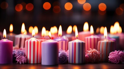 Obraz na płótnie Canvas Colorful Striped Birthday Candles On Lilac, Background HD, Illustrations