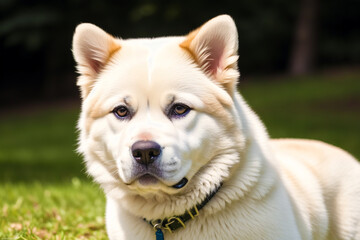 Portrait of a beautiful Japanese Akita dog in the park.  Generative AI