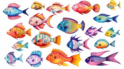 Hand drawn watercolor illustration of fish
