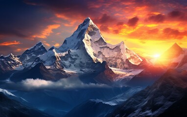 Majestic Snow-Capped Peak at Dawn