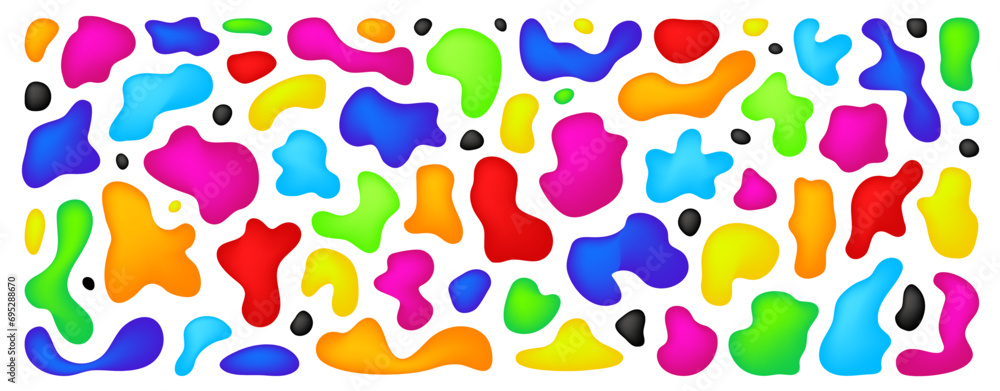 Poster organic vector 3d liquid shapes. set of abstract fluid three-dimentional colorful irregular blobs. f