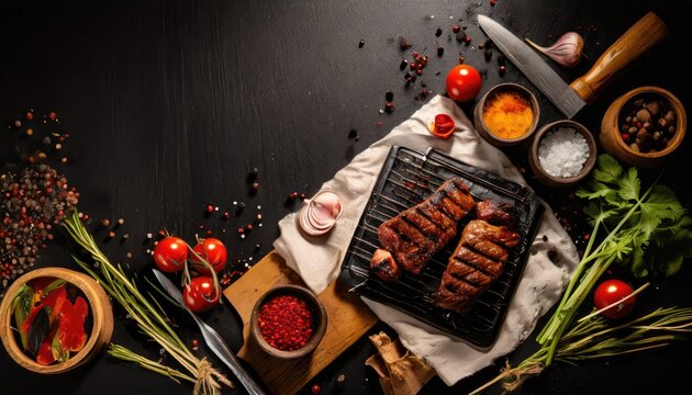 Copy Space image of Tasty fried food - barbecue ribs, tasty fried meat